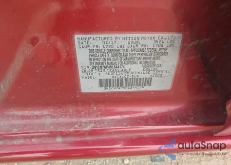 2017 Nissan Versa 1.6 Sl from USA, damaged, VIN 3N1CN7AP4HL844174